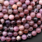 Rare Natural Pink Purple Flower Lepidolite 6mm 8mm Round Beads Chatoyant Feldspar Matrix 15.5" Strand