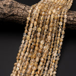 Natural Golden Rutile Quartz Smooth Freeform Pebble Nugget Beads Gemstone 15.5" Strand