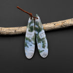 Natural Green Moss Agate Earring Pair Drilled Teardrop Cabochon Cab Pair Matched Gemstone Beads