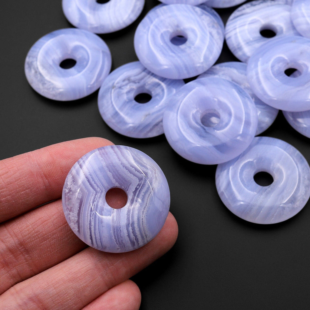 AAA+ Natural Blue Lace Agate Donut Pendant 30mm A3