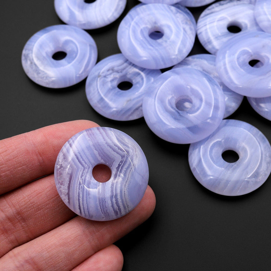 AAA+ Natural Blue Lace Agate Donut Pendant 30mm A3