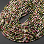 AAA Micro Faceted Natural Multicolor Tourmaline Round Beads 3mm Pink Green Genuine Gemstone 15.5" Strand