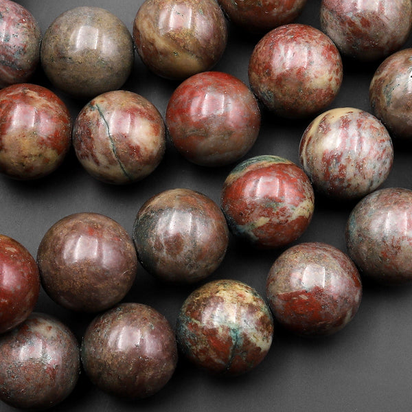 Genuine Large Natural Red Iron Chrysocolla 16mm Round Beads 15.5" Strand