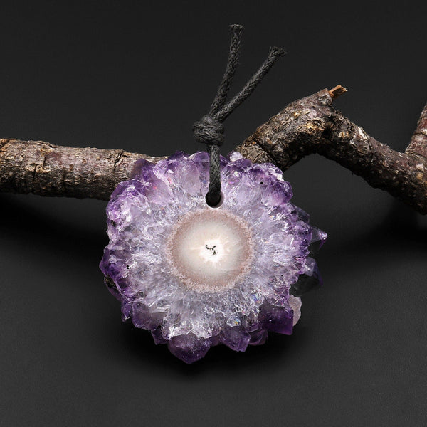 Natural Purple Amethyst Stalactite Crystal Druzy Flower Gemstone Pendant A1