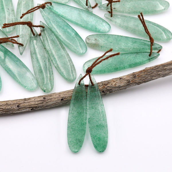 Natural African Light Green Chalcedony Earring Pair Drilled Gemstone Thin Long Teardrop Matched Beads