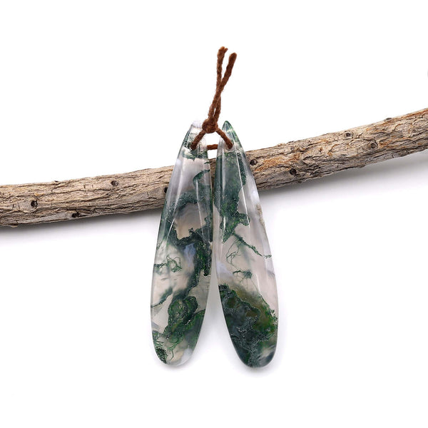 Translucent Natural Green Moss Agate Earring Pair Drilled Teardrop Cabochon Cab Pair Matched Gemstone Beads A3