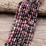 Natural Green Pink Watermelon Tourmaline Tube Cylinder Nugget Beads 15.5" Strand