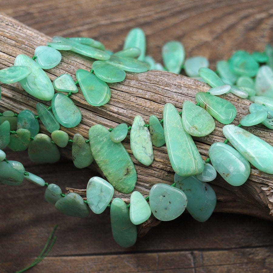 Natural Australian Green Chrysoprase Beads Freeform Teardrop Side Drilled Gemstone 15.5" Strand