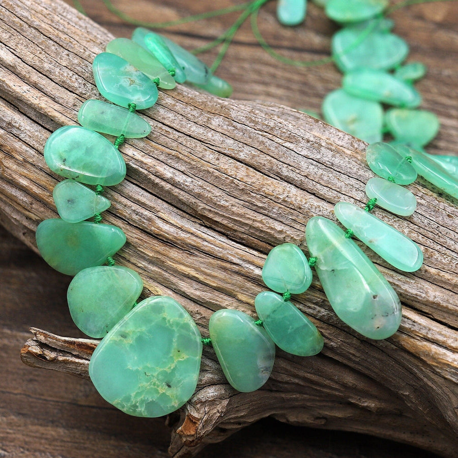 Natural Australian Green Chrysoprase Beads Freeform Teardrop Side Drilled Gemstone 15.5" Strand A1