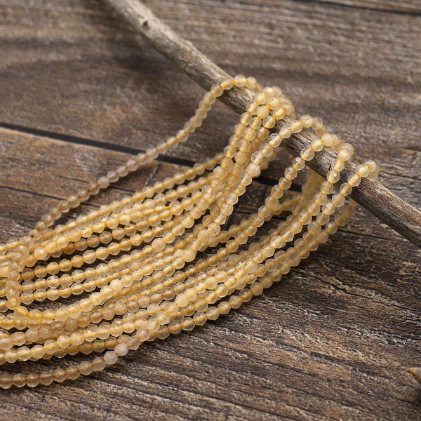 Faceted Yellow Jade Round 2mm Beads Gemstone 15.5" Strand