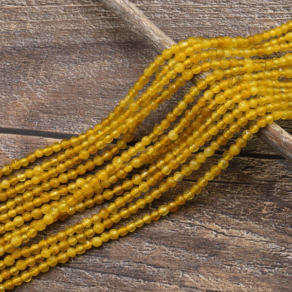 Faceted Golden Yellow Jade Round 2mm Beads Gemstone 15.5" Strand