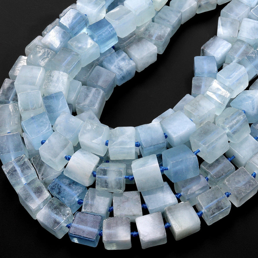 Large Translucent Natural Blue Aquamarine 10mm Cube Beads 15.5" Strand