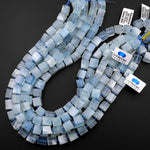 Large Translucent Natural Blue Aquamarine 10mm Cube Beads 15.5" Strand