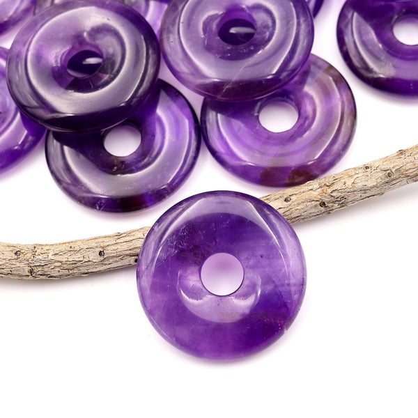 Natural Purple Amethyst Donut Pendant Focal Bead 30mm