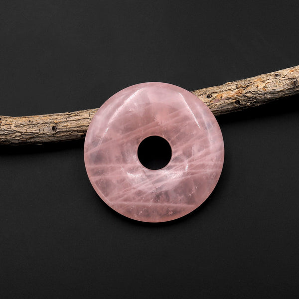 AAA Natural Pink Rose Quartz Donut Pendant Focal Bead 30mm A2