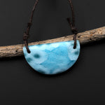 2 Hole Pendant Natural Blue Larimar Half Moon Pendant Drilled Genuine Real Blue Larimar Gemstone Focal Bead