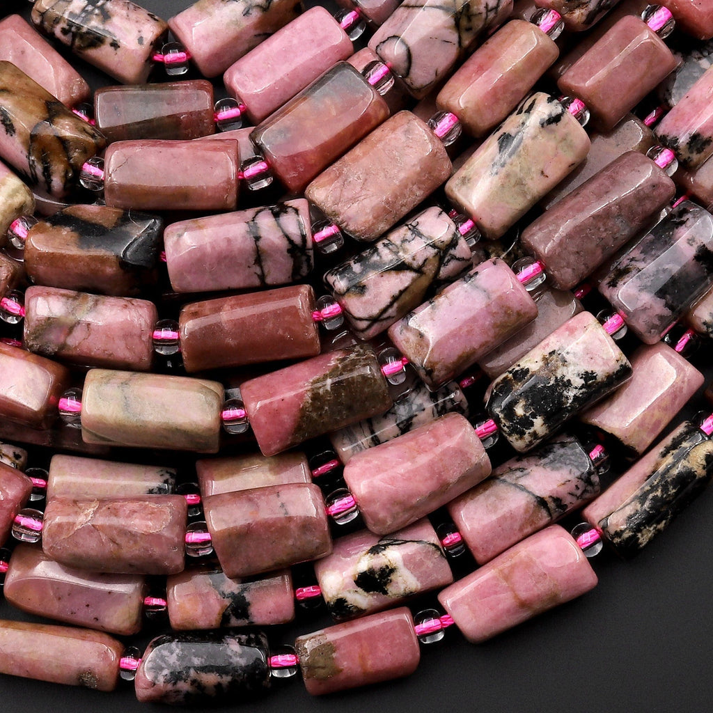 Natural Pink Rhodonite Beads Cylinder Tube 15.5" Strand
