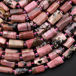 Natural Pink Rhodonite Beads Cylinder Tube 15.5" Strand