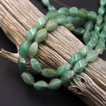 Natural Green Aventurine Twisted Oval Beads 16x8mm 15.5" Strand