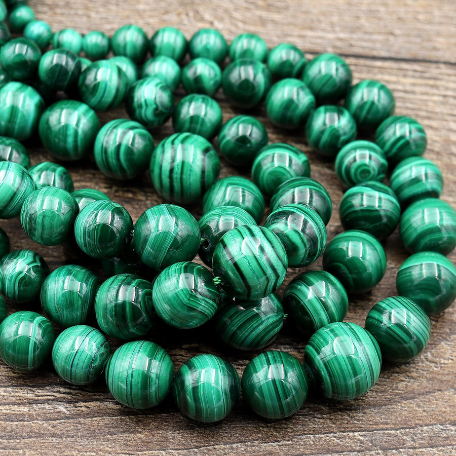 AAA Graduated Natural Green Malachite Smooth Round Beads 18.5" Long Finished Necklace Strand