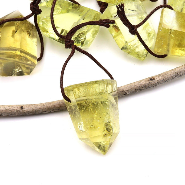 Natural Golden Lemon Topaz Pendant Side Drilled Point Tower Pendulum Gemstone Crystal Focal Bead A1