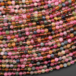 Natural Rainbow Tourmaline Micro Faceted 2mm 3mm Round Multicolor Pink Green Blue Cognac Gemstone Beads 15.5" Strand