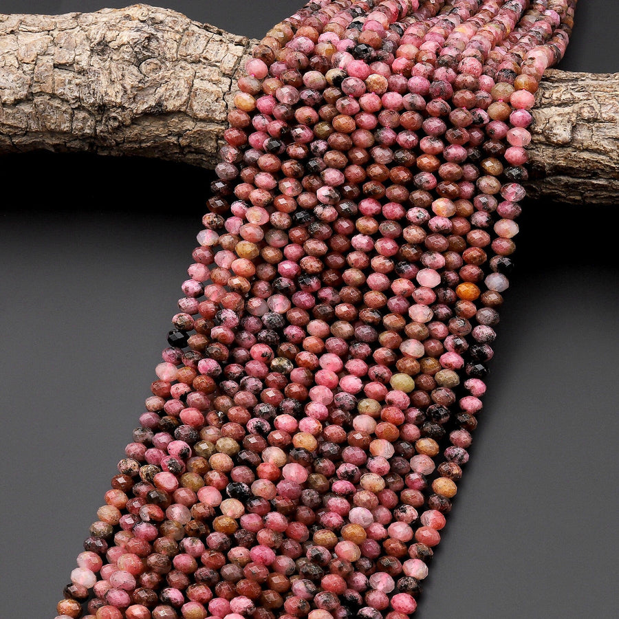Faceted Natural Red Thulite 6mm Rondelle Beads Diamond Cut Gemstone From Norway 15.5" Strand