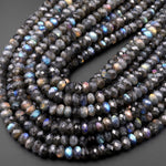 AAA Rare Natural Black Rainbow Blue Golden Purple Red Orange Green Labradorite Faceted 8mm 10mm Rondelle Beads 15.5" Strand