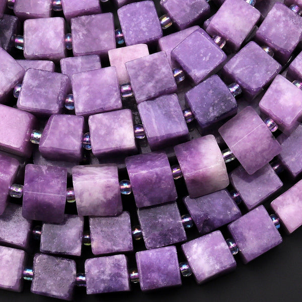 Natural Lilac Purple Lepidolite 8mm Cube Beads 15.5" Strand