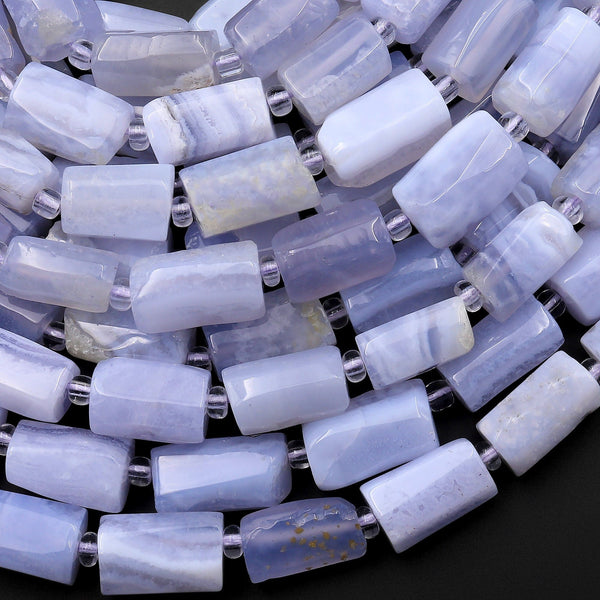 Natural Blue Lace Agate Tube Cylinder Beads 15.5" Strand