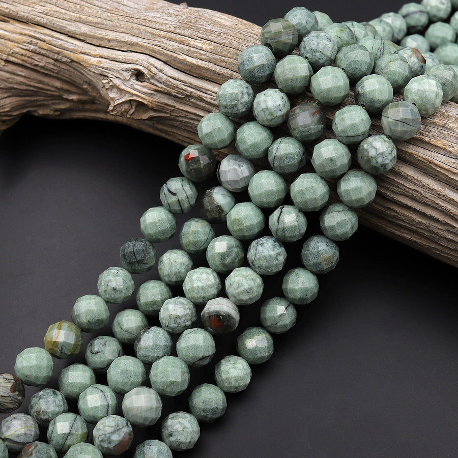 Faceted Natural Australian Green Epidote 12mm Round Beads 15.5" Strand