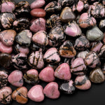 Natural Pink Rhodonite 10mm Beads Smooth Heart 15.5" Strand