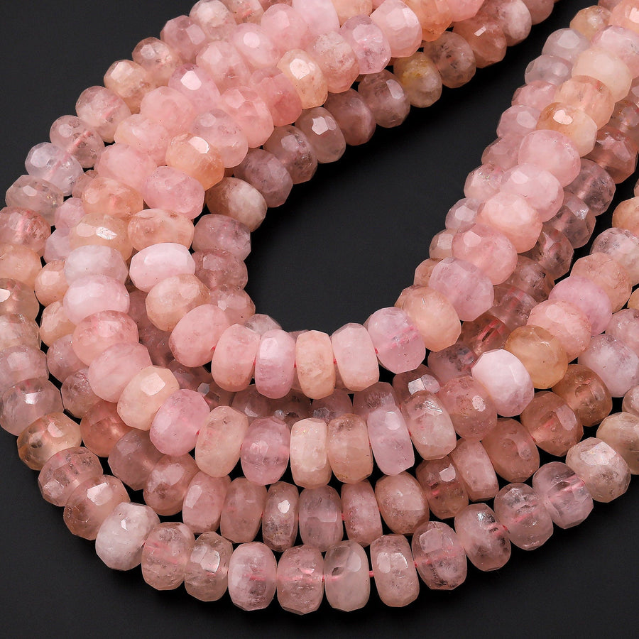 AAA Translucent Faceted Natural Peach Pink Morganite Aquamarine Beryl Rondelle Beads 10mm 15.5" Strand