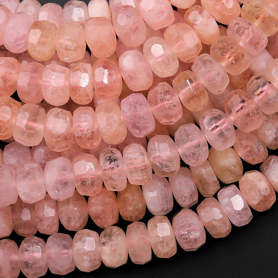 AAA Translucent Faceted Natural Peach Pink Morganite Aquamarine Beryl Rondelle Beads 10mm 15.5" Strand