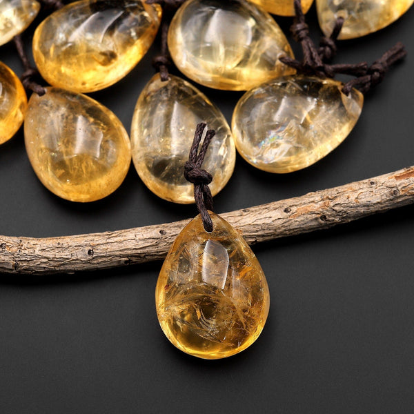 Natural Golden Citrine Teardrop Pendant Bead Drilled Gemstone Focal Bead A3