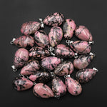 Natural Pink Rhodonite Teardrop Pendant Natural Crystal Focal Bead
