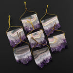 Rare Natural Rainbow Purple Green Pink Amethyst Crystal Stalactite Druzy Pendant Side Drilled Flat Slice Focal Bead