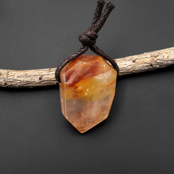 Faceted Natural Golden Orange Lepidocrocite Quartz Point Pendant Side Drilled Gemstone Crystal Pendulum A2