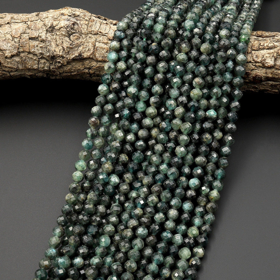 Rare Faceted Natural Teal Green Kyanite 3mm 4mm 6mm Round Beads 15.5" Strand