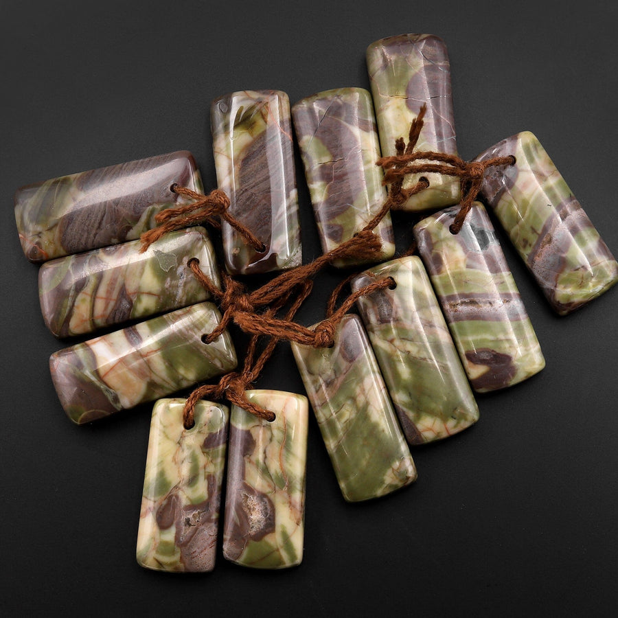 Natural Mushroom Rhyolite Jasper Matched Short Rectangle Gemstone Earring Bead Pair