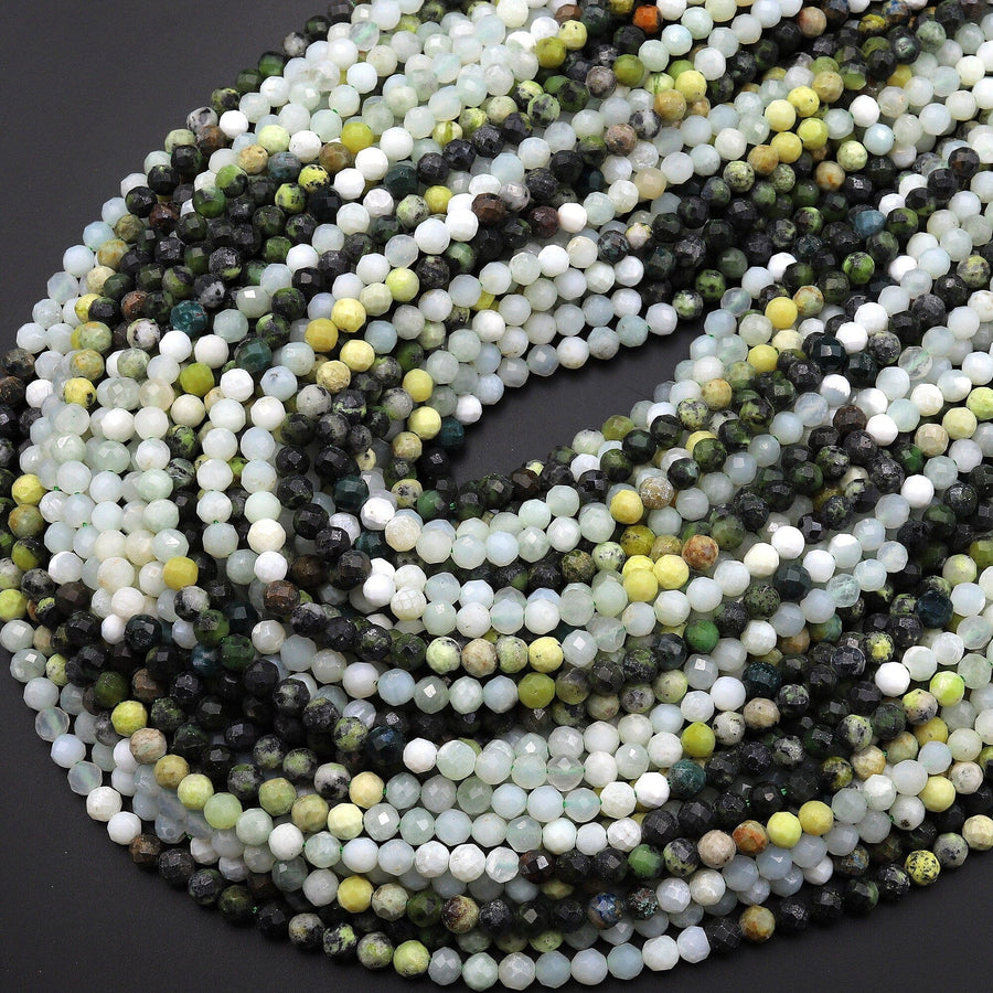 Micro Faceted Multicolor Mixed Jade Gemstone Round Beads 4mm 15.5" Strand
