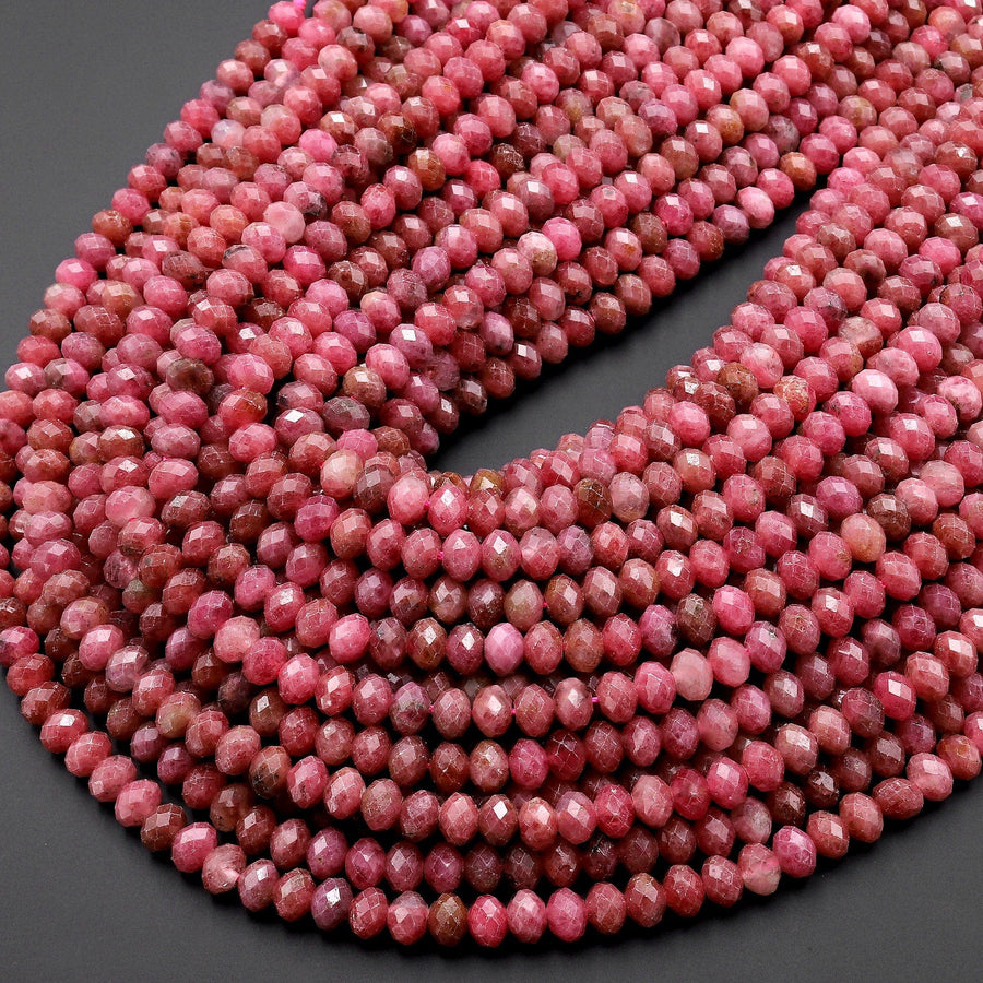 AAA Micro Faceted Natural Pink Red Thulite 5mm 6mm Rondelle Beads Diamond Cut Gemstone From Norway 15.5" Strand