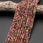 AAA Natural Multicolor Watermelon Tourmaline Micro Faceted 4mm Rondelle Beads Pink Green Blue Yellow Gemstone 15.5" Strand