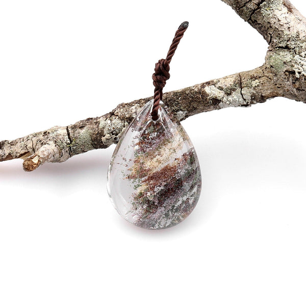 AAA Natural Lodalite Phantom Quartz Puffy Teardrop Pendant Gemstone Focal Bead Extra Clear A1