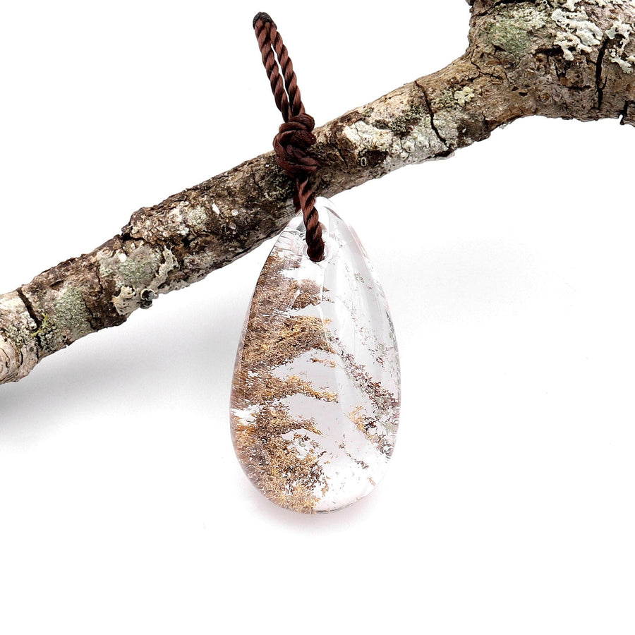 AAA Natural Lodalite Phantom Quartz Long Teardrop Pendant Gemstone Focal Bead Extra Clear A2