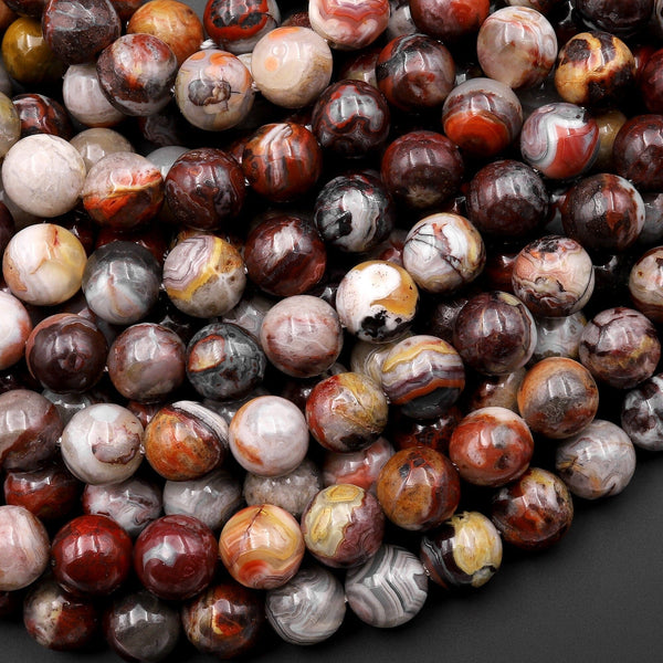 Natural Red Laguna Lace Agate 6mm 8mm 10mm Round Red Orange Beads From Mexico 15.5" Strand