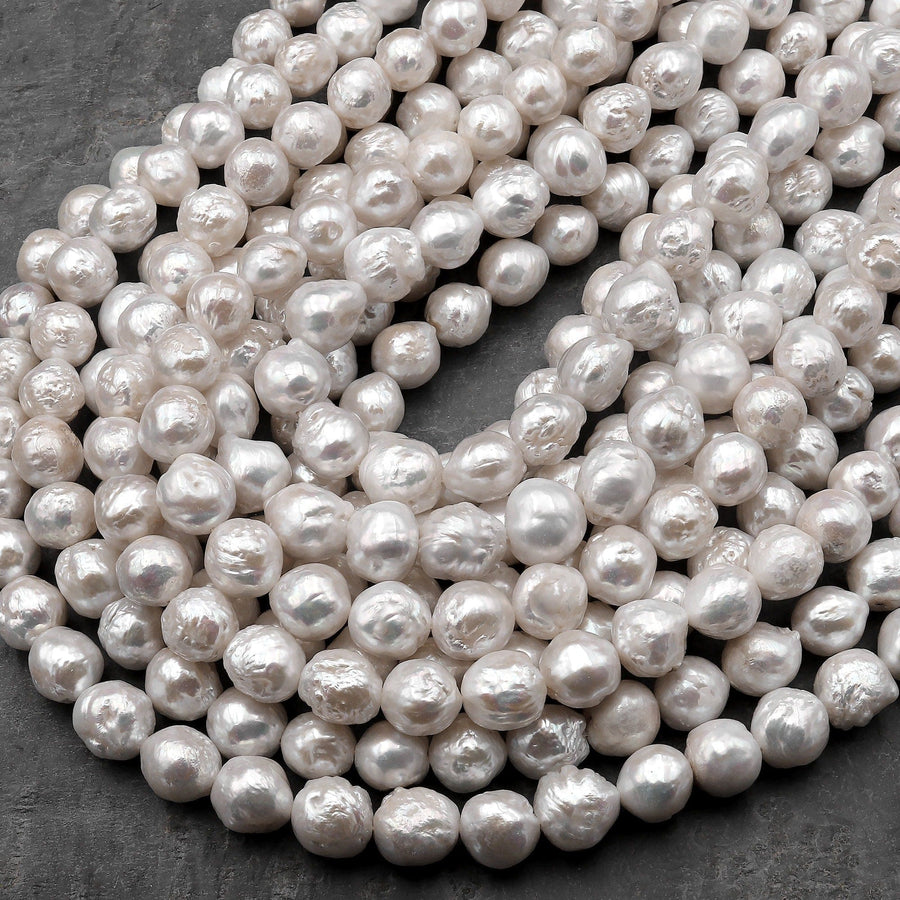 Genuine Freshwater Pearl Edison Flameball Ming Pearl Fireball Irregular Baroque Pearl Nucleated Pearl Large Silvery White 15.5" Strand