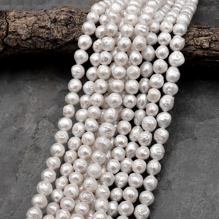 Genuine Freshwater Pearl Edison Flameball Ming Pearl Fireball Irregular Baroque Pearl Nucleated Pearl Large Silvery White 15.5" Strand