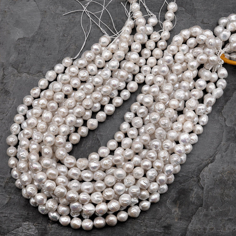 Genuine Freshwater Pearl Edison Flameball Ming Pearl Fireball Irregular Baroque Pearl Nucleated Pearl Large Silvery White 15.5" Strand