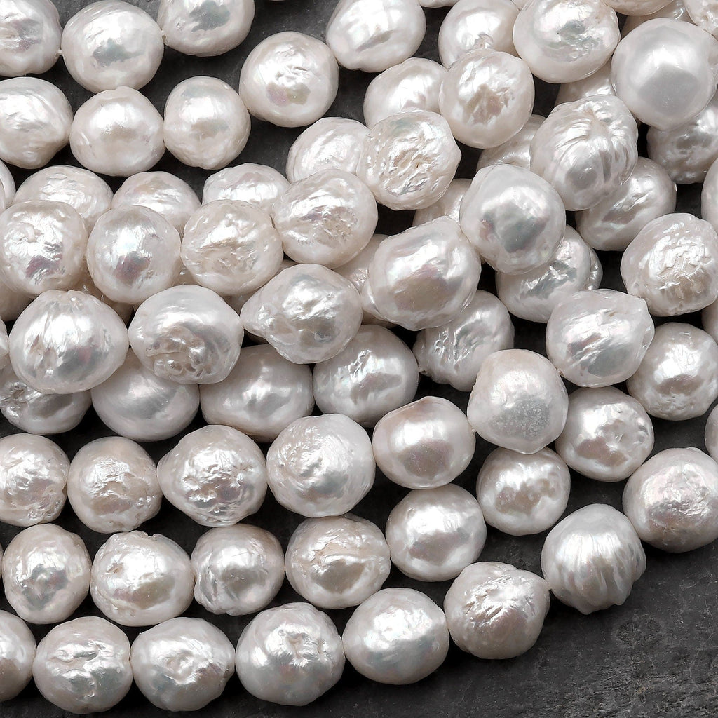 Genuine Freshwater Pearl Edison Flameball Ming Pearl Fireball Irregular Baroque Pearl Nucleated Pearl Large Silvery White 15.5" Strand